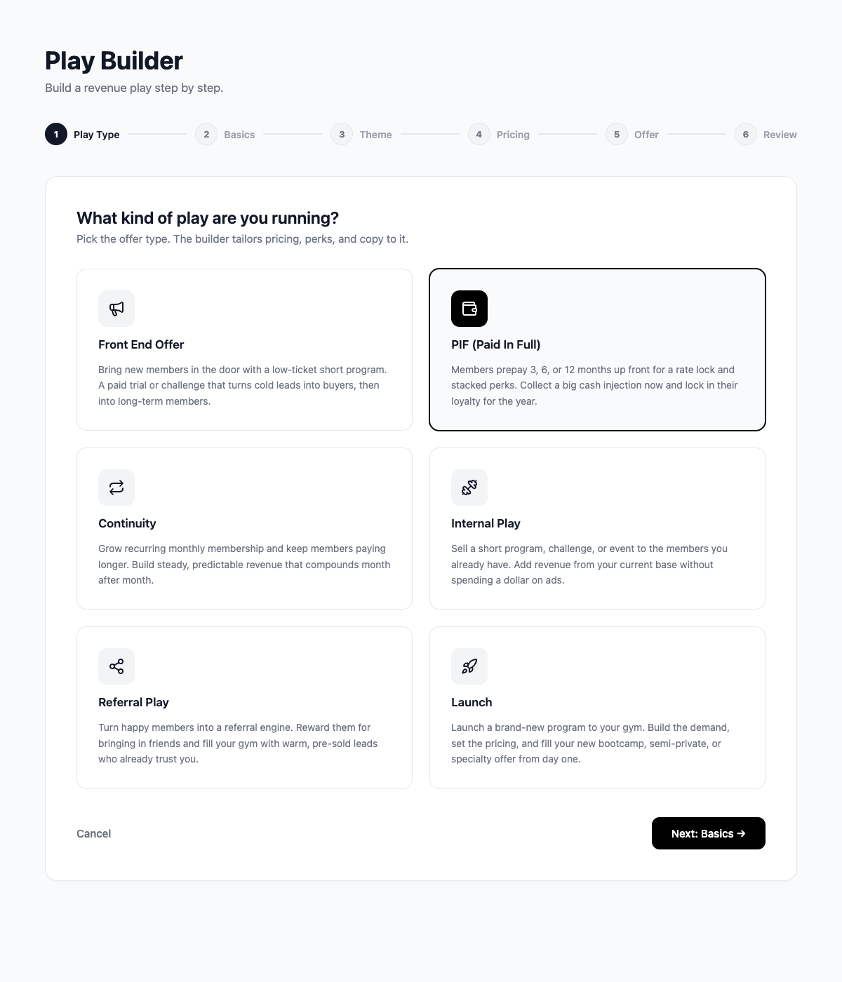 Play Builder: pick your revenue play type